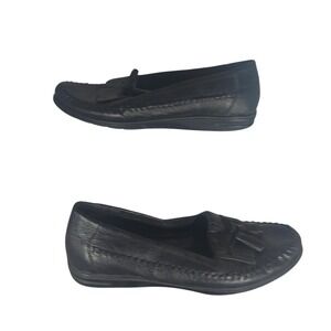 Dr‎ Scholls Black Leather Tassel Loafer Flat Shoes Women 5.5M